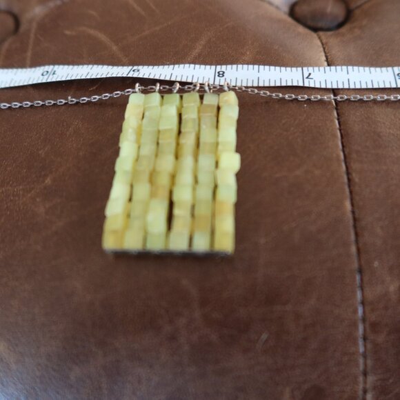 Light green jade square beads &sterling silver Sherzada necklace pendant 14"-17" - Picture 13 of 16